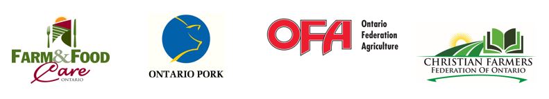 Farm & Food Care, Ontario Pork, Ontario Federation of Agriculture, and Christian Farmers Federation of Ontario Logos